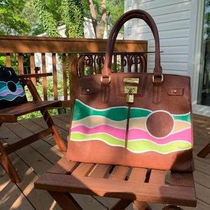 VanRahDesign hand painted BCBG purse with lock —Painting “Comforter : Camo”